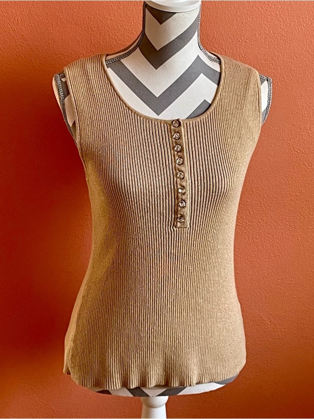 Takako Sakon Gold Ribbed Henley Tank with Button Placket